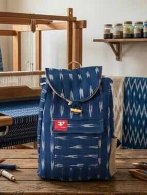 Taaluma Totes Guatemala Travel Backpack Blue Woven Ikat Boho Shark Tank
